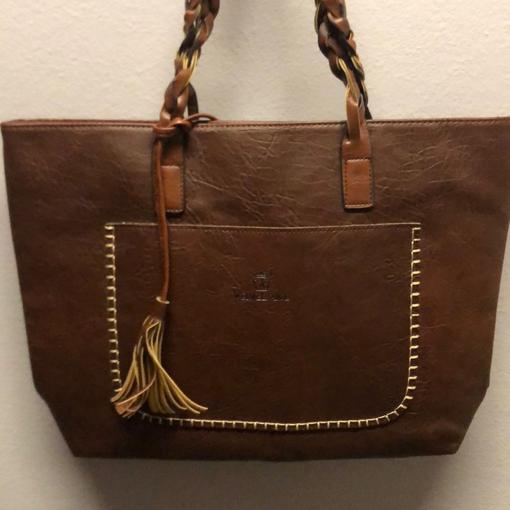 New brown leather purse Weimeibaige braided stitch